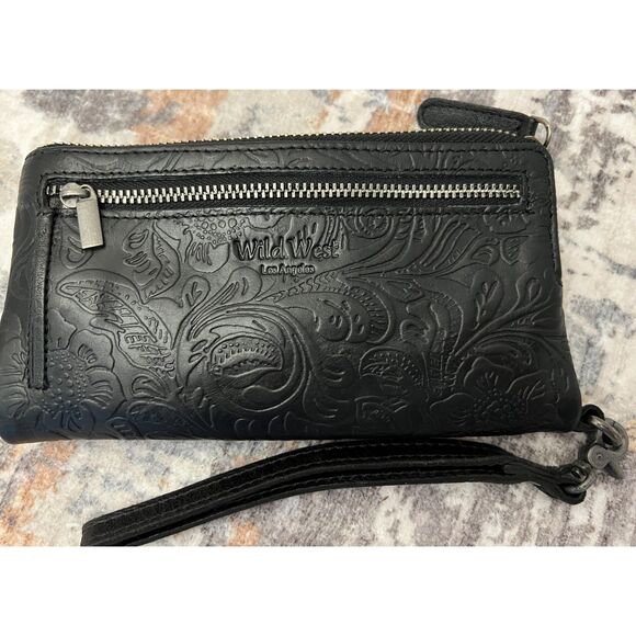 Wild West Los Angeles black hand tooled leather wallet/wristlet - Picture 7 of 7